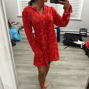 Banana Republic Ruffle Hem Swing Shift Dress in Red Leaf